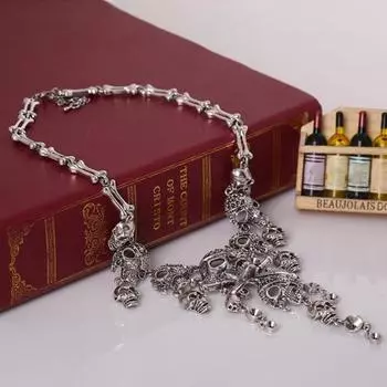 Ожерелье Многослойная цепочка ювелирные изделия Голова Череп кулон ожерелье на Рождество серебряный