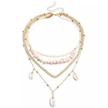 Ожерелье, Многослойная пляжная цепочка из бусин из битого ракушечника, Подвеска, Цепочка на шею, Женское ожерелье золотой