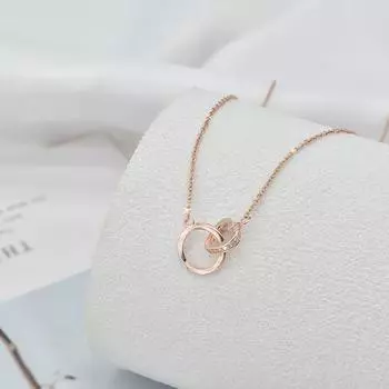 Ожерелье Mobius Love с двойным кольцом, универсальная невыцветающая цепочка из титановой стали на ключицу розового золота