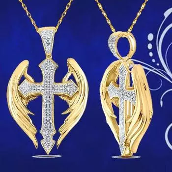 Ожерелье Модные украшения Подарок Крест Ретро Крылья Феи мода Крест золотистый
