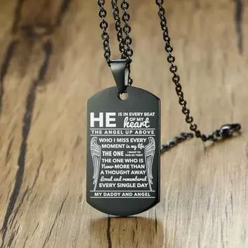 Ожерелье «Мой папа, мама, сын, дочка», черное ожерелье из нержавеющей стали с крыльями ангела, жетоны для собак, подвески, памятные украшения Grandpa чёрный