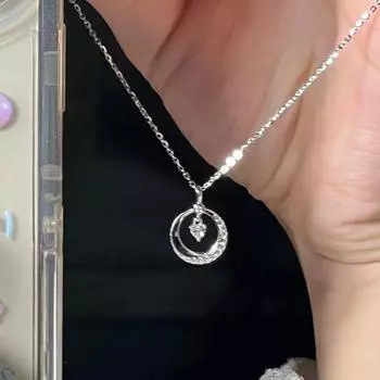 Ожерелье Moon Love, женское, легкое, роскошное, нишевое, дизайн, чувство, нержавеющая сталь, инкрустированное цирконием, подвеска в форме сердца, темпераментная цепочка на ключицу