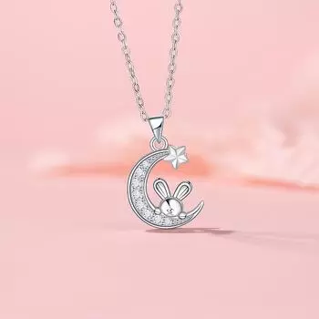 Ожерелье Moon Rabbit Женское легкое роскошное нишевое цепочка на ключицу из нержавеющей стали со звездой Moon