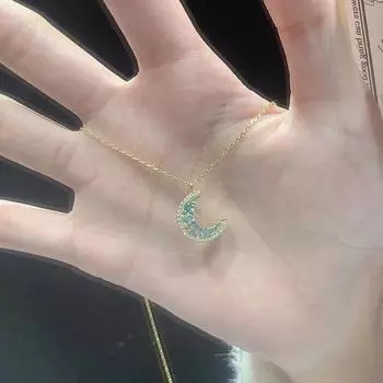 Ожерелье Moon Женское легкое роскошное нишевое дизайнерское Sense Циркон синяя лунная цепь из нержавеющей стали для ключицы