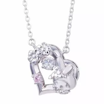 Ожерелье My Melody Dancing Stone с подвеской в форме сердца Sanrio, серебро [Белый клевер] SAMM-N052RD для женщин