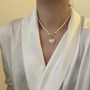 Ожерелье на ключицу, элегантное сердце, подвеска в форме ракушки, сладкий блестящий декоративный подарок для женщин, большой белый цвет