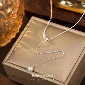 Ожерелье на ключицу из серебра Banyan Tree S925 с жемчугом для женщин NS3077, 925 Silver серебряный