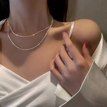 Ожерелье на ключицу из сверкающей итальянской гипсофилы для женщин — простая, элегантная цепочка с многослойным дизайном bracelet