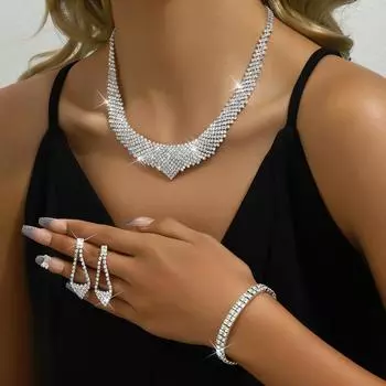 Ожерелье на ключицу, серьги, браслет, три комплекта, цепочка с когтями, стразы, преувеличенное, атмосферное, простое платье, универсальное ожерелье для женщин