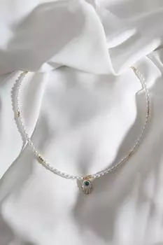 Ожерелье на руку Фатмы с белой эмалью и жемчугом