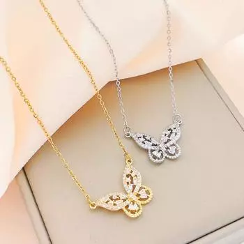 Ожерелье не теряет цвет, летнее ожерелье из титановой стали с бабочкой, универсальное, премиум-ощущение, цепочка на ключицу, роскошное женское ожерелье золотой