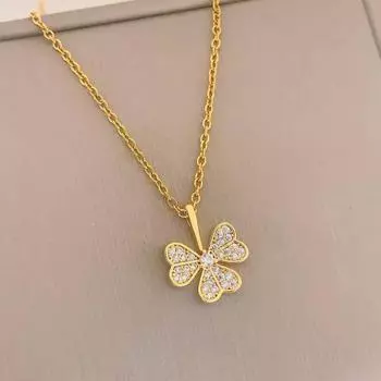 Ожерелье не теряет цвет Lucky Clover Новое ожерелье из титановой стали Ожерелье премиум-класса Sense Of Simplicity Женское ожерелье золотой