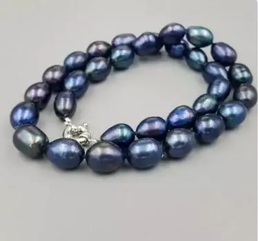Ожерелье Nouvelle 9-10 мм в стиле барокко Tahiti Noir bleu Couleur Perle D eau Douce 18 дюймов
