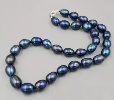 Ожерелье Nouvelle 9-10 мм в стиле барокко Tahiti Noir bleu Couleur Perle D eau Douce 18 дюймов