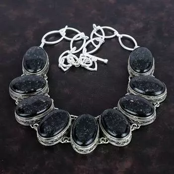 Ожерелье Nuummite с драгоценными камнями, винтажное изящное ожерелье, ожерелье из стерлингового серебра 925 пробы, регулируемое ожерелье с цепочкой, ювелирные изделия ручной работы для подарка