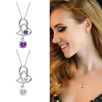 Ожерелье от сердца к сердцу, подвеска с двойным сердцем и цирконом, подарок белый