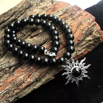 Ожерелье от солнца из черного оникса, серебряные украшения-подвески, ожерелье из натуральных бусин, серебро 925 пробы, ювелирные изделия ручной работы чёрный