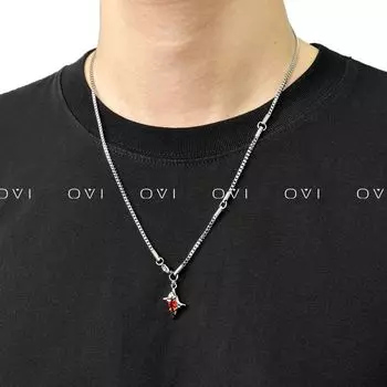 Ожерелье Ovi Gemini Мужское Ключичное Классное Оригинальное Нишевый Дизайн Аксессуары Подвеска с Цирконом Легче Всего для Сочетания Титановая Сталь Украшение Dopamine color star + red (55cm)