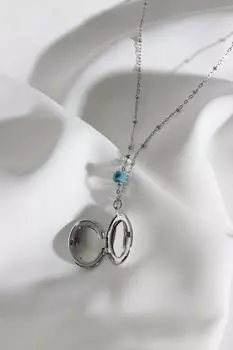 Ожерелье овального серебряного цвета с темно-синим эмалированным покрытием, подходящее для двустороннего использования
