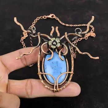 Ожерелье Owyhee Blue Opal, ожерелье из медной проволоки, регулируемое ожерелье, ювелирные изделия из драгоценных камней, ожерелье ручной работы, подарки для жены, медные украшения