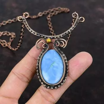 Ожерелье Owyhee с синим опалом, ювелирные изделия из медной проволоки, регулируемое ожерелье ручной работы, ювелирные изделия из натуральных драгоценных камней для подарка, ожерелье из медной проволоки