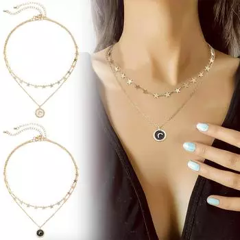 Ожерелье Ожерелье с буквами Лунное ожерелье Двухслойное женское ожерелье Летние украшения One Size чёрный