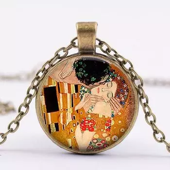 Ожерелье «Поцелуй» Густава Климта, колье с подвеской из бронзового сплава со стеклянным куполом