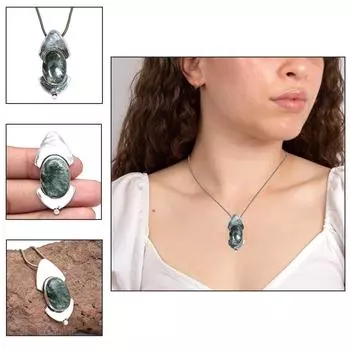 Ожерелье Подарочный Серафинит Драгоценный Камень Ювелирные Изделия Ручной Работы 18 Натуральный