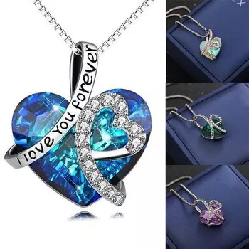 Ожерелье, подарок на день Святого Валентина, кулон в форме сердца с кристаллами, красивая женская одежда для мамы, очаровательная, элегантная, изысканная, I Love You Forever 29*22mm королевский синий
