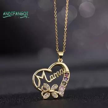 Ожерелье-подвеска - геометрическая подвеска с блестящими стразами и кубическим цирконием, устойчивая к выцветанию на День матери золотистый