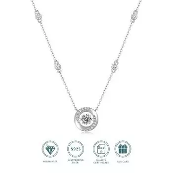 Ожерелье-подвеска из муассанита, серебристая цепочка на ключицы для мужчин и женщин, декор для пары, предложение на день святого Валентина, помолвка, свадьба 0.5 Carat