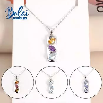 Ожерелье-подвеска из натурального драгоценного камня с красочным танзанитом, небесно-голубым топазом, турмалином, драгоценным камнем из стерлингового серебра 925 пробы, изысканные ювелирные изделия m жёлтый/фиолетовый