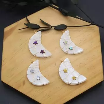 Ожерелье-подвеска из натурального камня в форме луны, обмотка, подвеска для изготовления ювелирных изделий, ожерелье, серьги, аксессуар для браслета 20x40mm