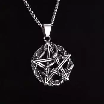 Ожерелье-подвеска из нержавеющей стали в виде пентаграммы, ожерелье-подвеска в форме змеи