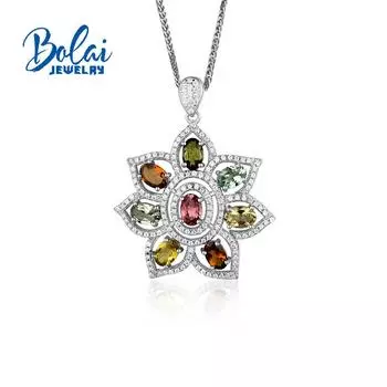 Ожерелье-подвеска из стерлингового серебра 925 пробы с натуральными красочными турмалинами, изысканные украшения для женщин, мамы, жены, хороший подарок L розовый/коричневый