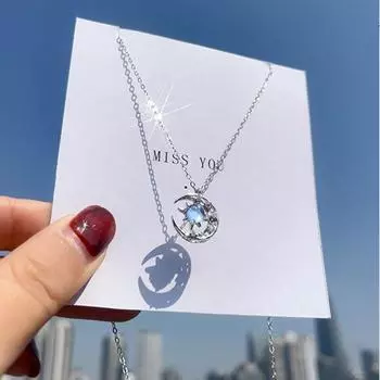 Ожерелье-подвеска из стерлингового серебра 925 пробы со звездой и луной для женщин и девочек, ювелирные изделия, колье-колье, колье Femme Dz148
