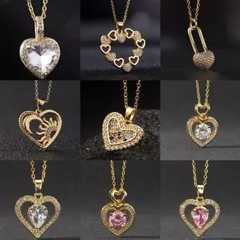 Ожерелье-подвеска Love с микроинкрустацией из цветного циркона, цепочка на ключицу, геометрический кулон для девушки, колье в форме сердца, ювелирный подарок