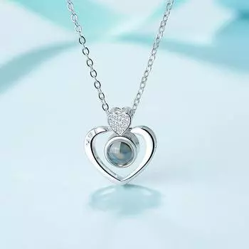 Ожерелье-подвеска «Сто языков любви» из стерлингового серебра 925 пробы с проекцией ключицы и цепочкой в форме сердца 925