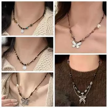 Ожерелье-подвеска в виде бабочки из дерева и кристалла в стиле ретро для панк/колье/хиппи/унисекс 4