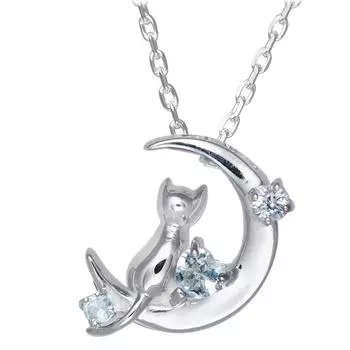 Ожерелье Полумесяц Кошка Серебро Выбираемый Камень Марта Аквамарин Мирай [Mirai Angel] Женский 1165WEB_AQ