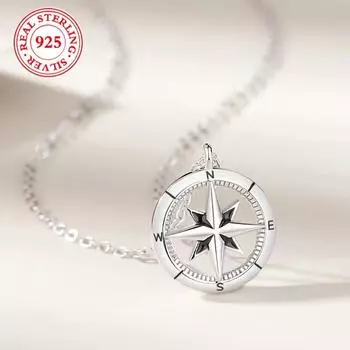 Ожерелье принцессы с подвеской в виде компаса из стерлингового серебра 925 пробы с восьмиконечной звездой, элегантные ювелирные изделия в подарок для женщин и подруг