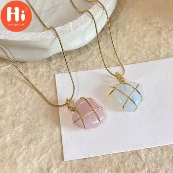 Ожерелье «Привет для девочек» с опаловым сердечком, ожерелье с бриллиантовым замком для женщин и девочек, милое ожерелье из розового кварца, ювелирные аксессуары, подарок gold necklace розовый