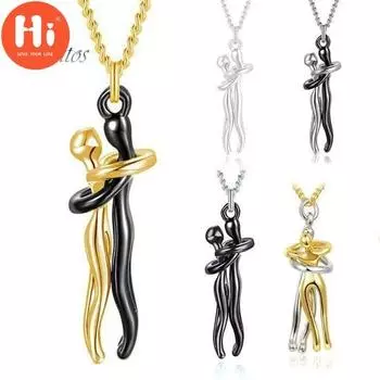 Ожерелье «Привет» для пары, обнимающая фигурка, статуя любви, прочное ожерелье для него и для нее в подарок серебряный