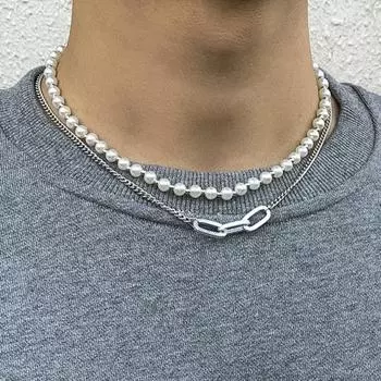 Ожерелье Прохладное привлекательное подарочное ожерелье-цепочка с имитацией жемчуга в стиле хип-хоп Мужское ожерелье-цепочка Ожерелье-цепочка Ювелирный аксессуар золотистый