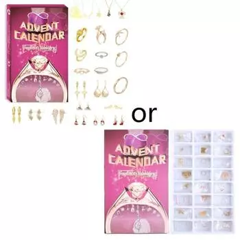 Ожерелье Рождественский календарь обратного отсчета Кольцо Ожерелье Серьги Адвент Календарь обратного отсчета Рождественский подарочный набор для девочек и детей