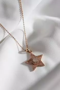 Ожерелье розового цвета с цирконом и звездой