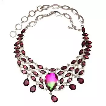Ожерелье Рубилит Фацитированный, Био-Турмалин Драгоценные Камни Ювелирные Изделия 18-20