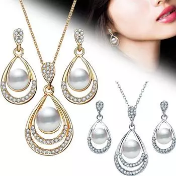 Ожерелье ручной работы Цепочка Жемчуг Роскошные ювелирные изделия Модные аксессуары Комплект ювелирных изделий Серьги-гвоздики золотой