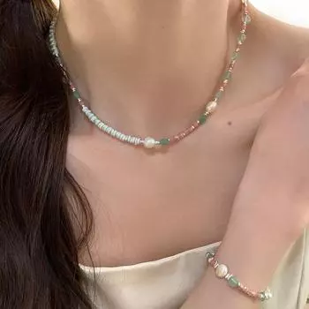 Ожерелье ручной работы из бисера из натурального камня дофаминового цвета, женский дизайн, чувство ретро, легкое, роскошное, элегантное, цепочка на шею, цепочка на ключицу