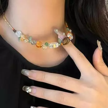 Ожерелье ручной работы из бисера, смоляные цветы, растения, бусины, чокер для девочек-подростков, женщин, подруг, свадебных невест A